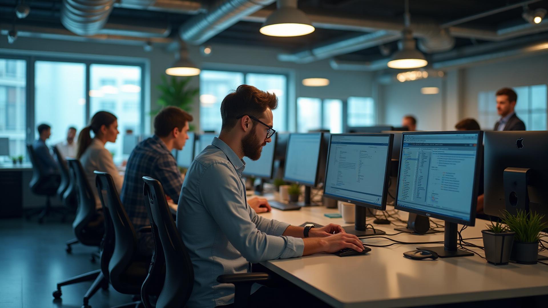 IT company team collaborating on software development projects