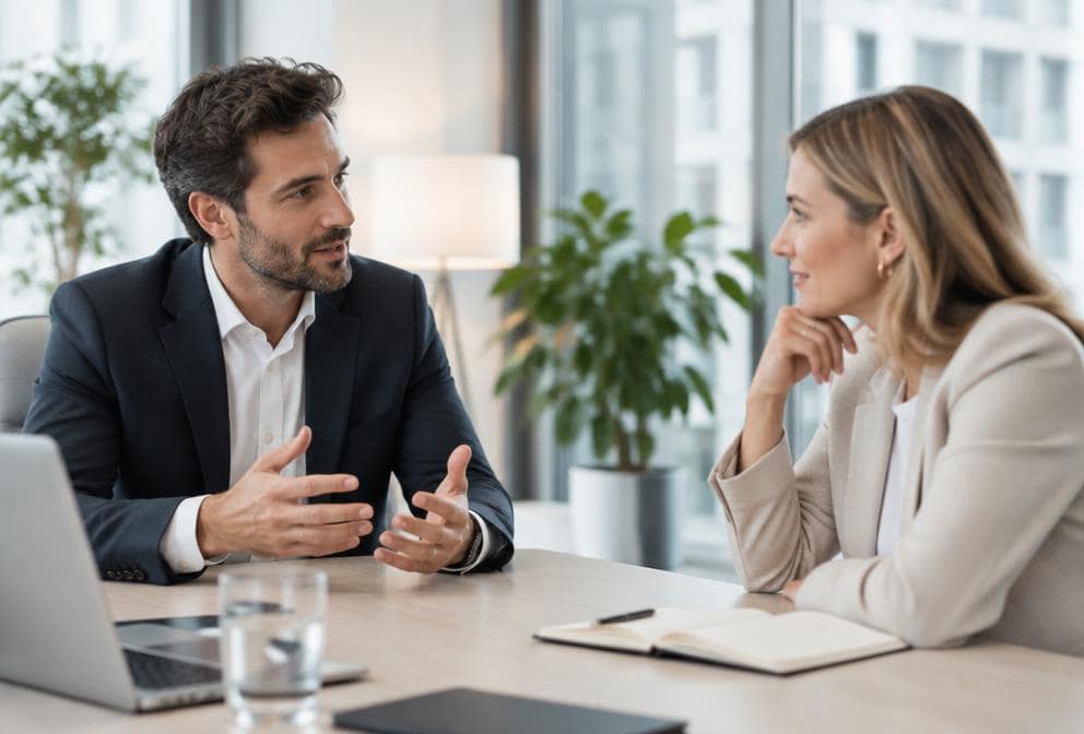 Faqtic consultant discussing HR technology requirements with a business leader