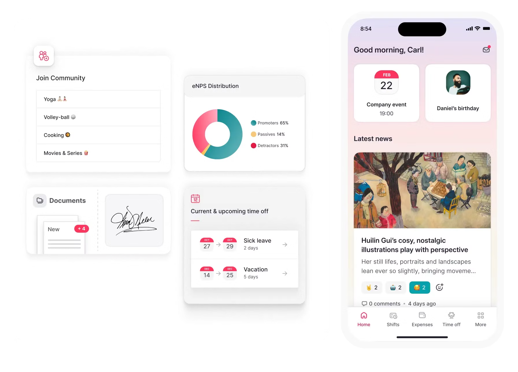 Employee using time tracking software on mobile device